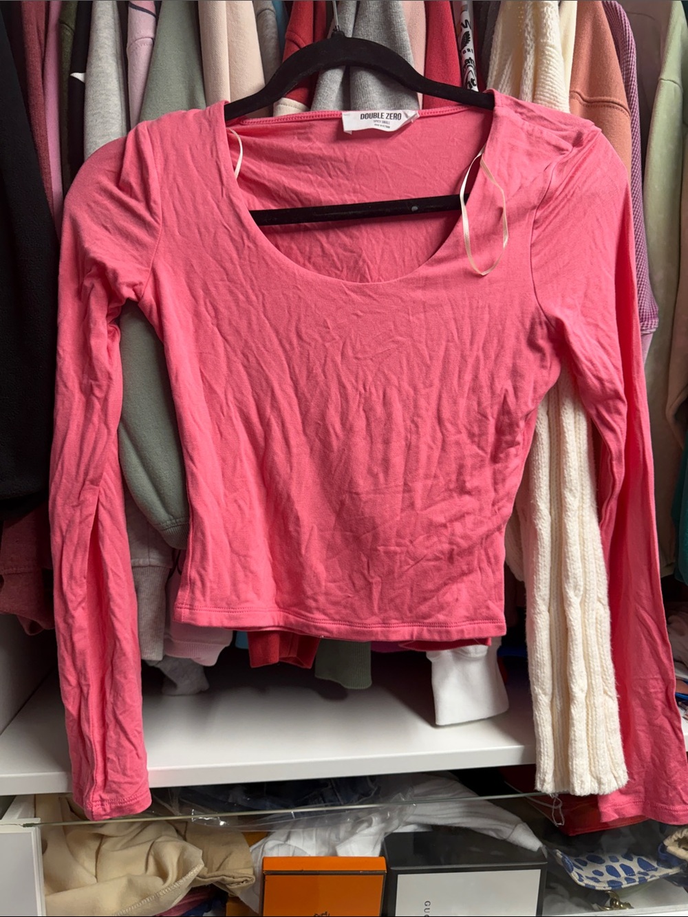 Double Zero Coral Pink Long Sleeve Scoop Neck Top
